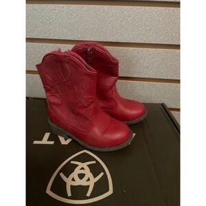 Kids Red Western Cowboy Boots with Zipper Embellished Toddler Size 7